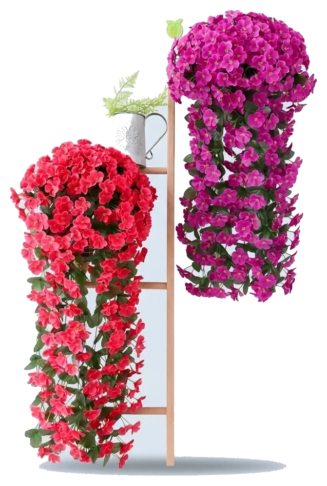 Plante suspendue artificielle à fleurs roses et violettes, décoration