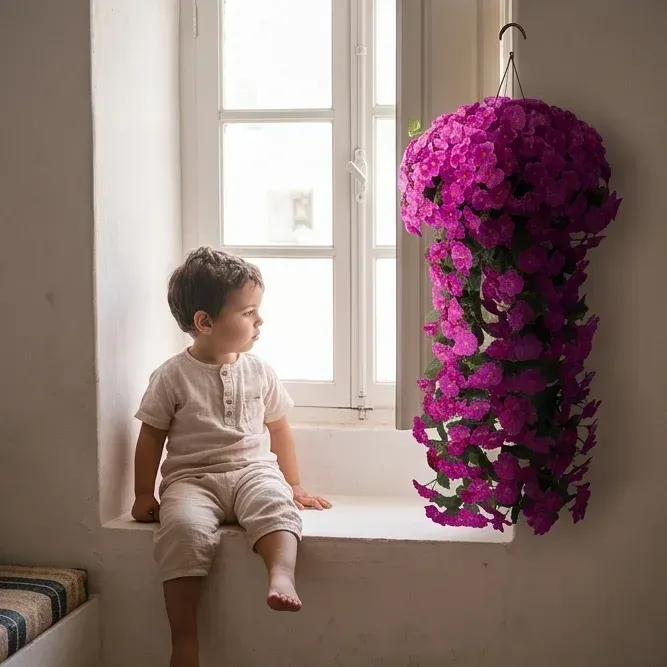 Plante suspendue artificielle à fleurs roses et violettes, décoration — best — photo 7